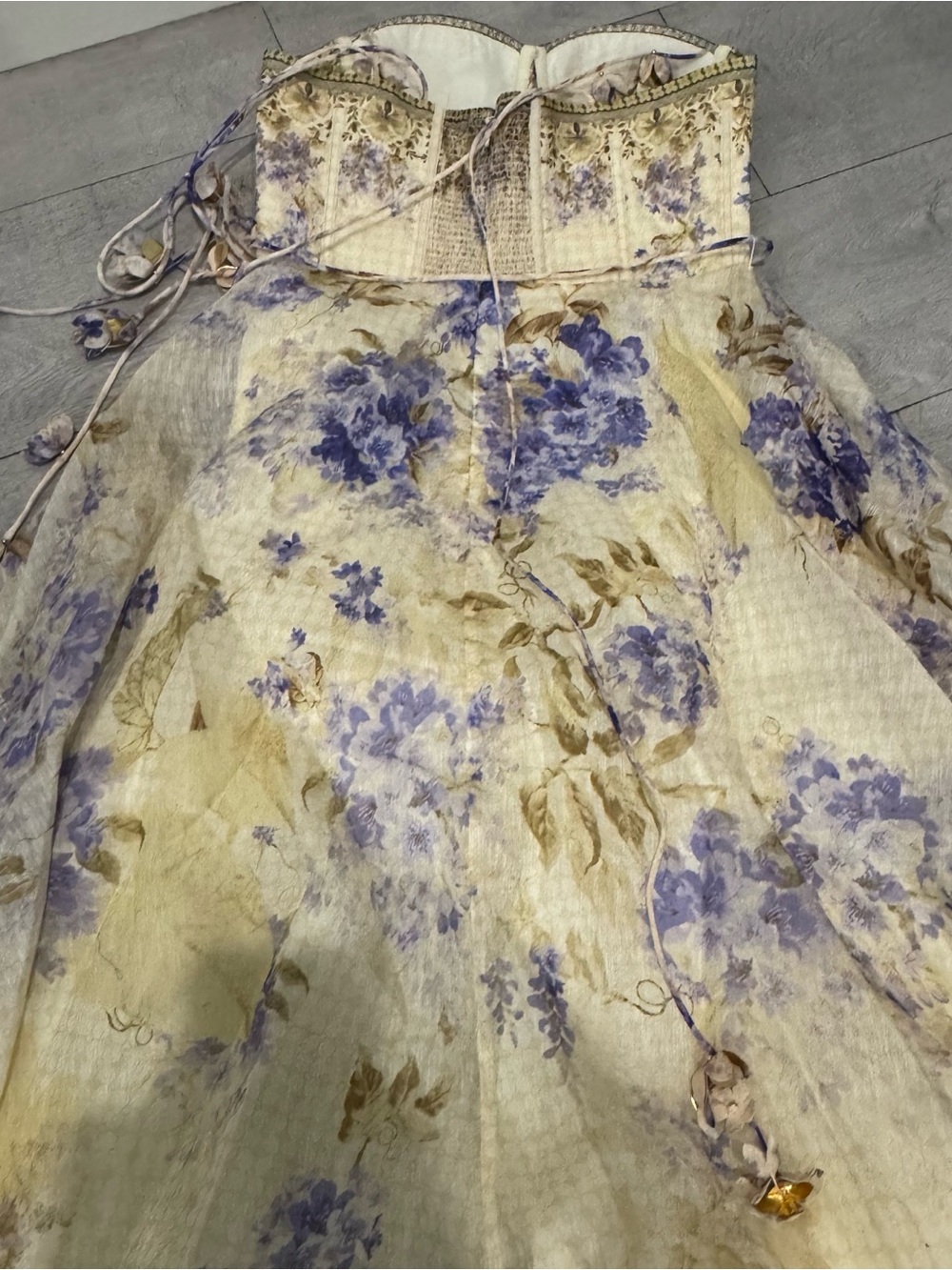 Zimmermann Cream and Lavender Floral Midi Dress with Gold Accents - Picture 2 of 10